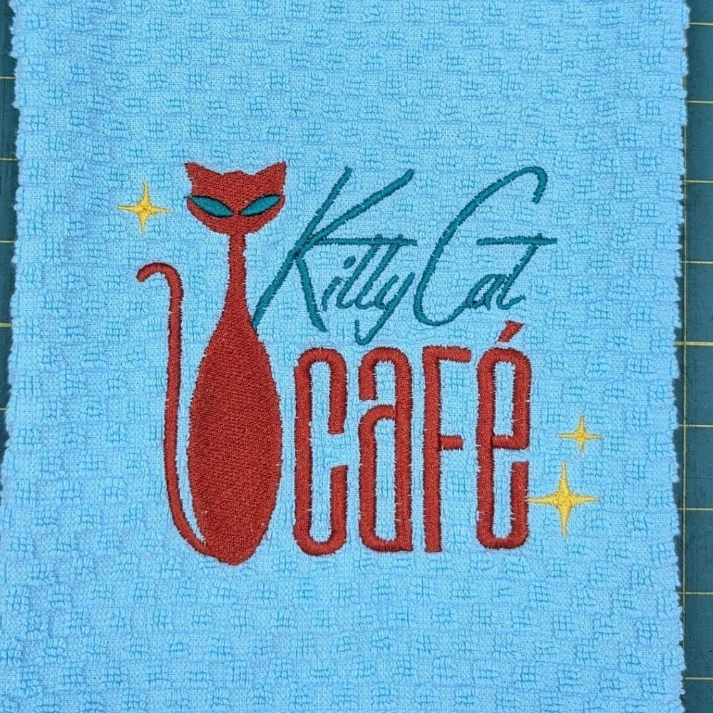 Kitty Cat Cafe Retro Mid Century Modern Atomic Kitchen Bath Bar Hand Towel